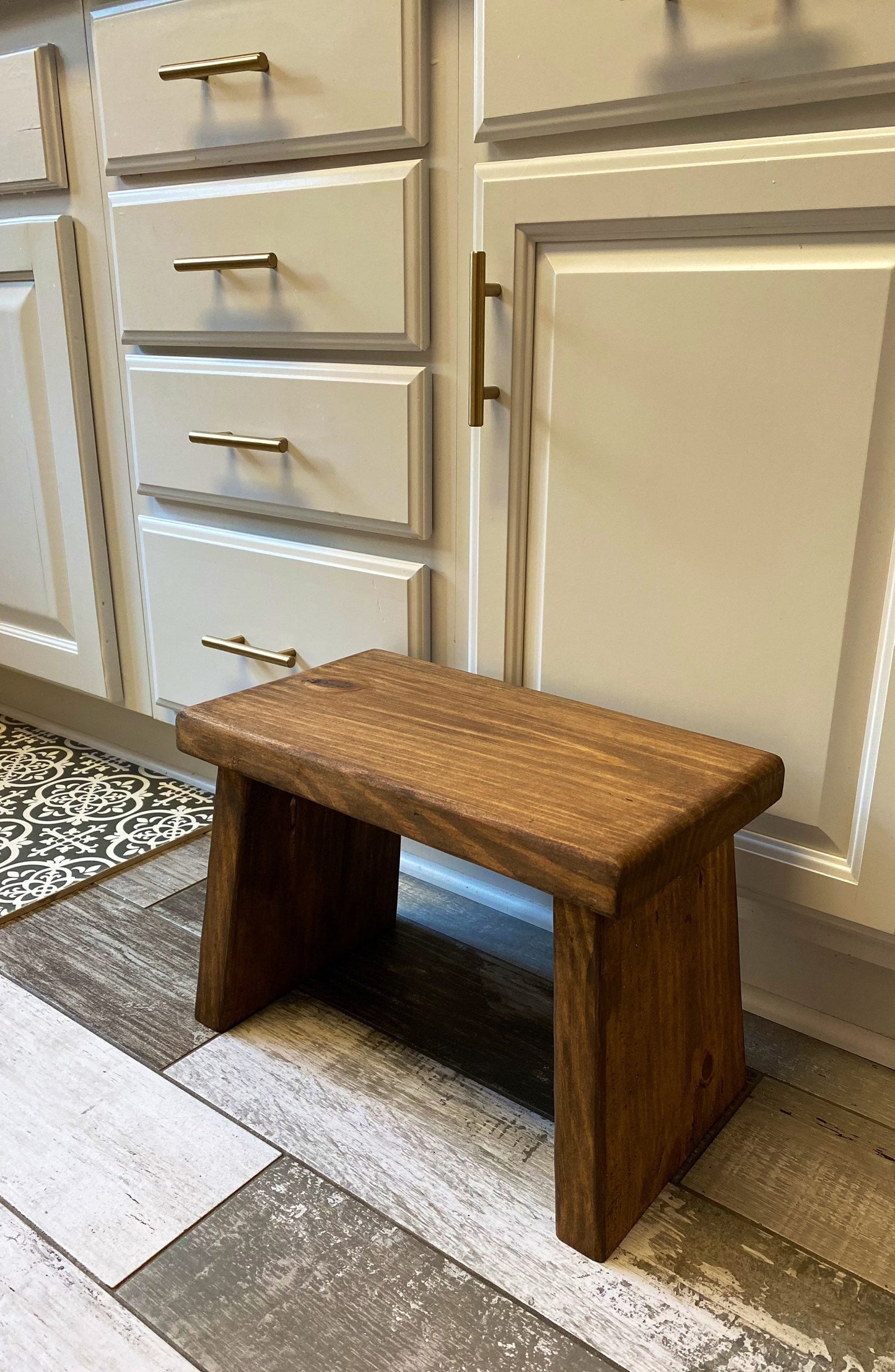 Hand made farmhouse stool | Step stool | Decorative furniture | Wood Stool | Sitting bench | Adult or children | Kitchen stool | Foot stool